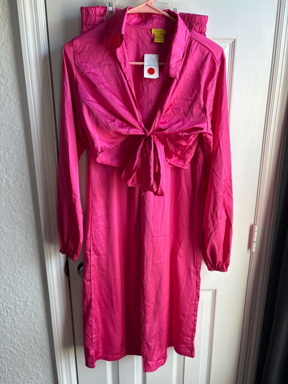 NWT Fuchsia Tie-Front Shirt Pant Set
